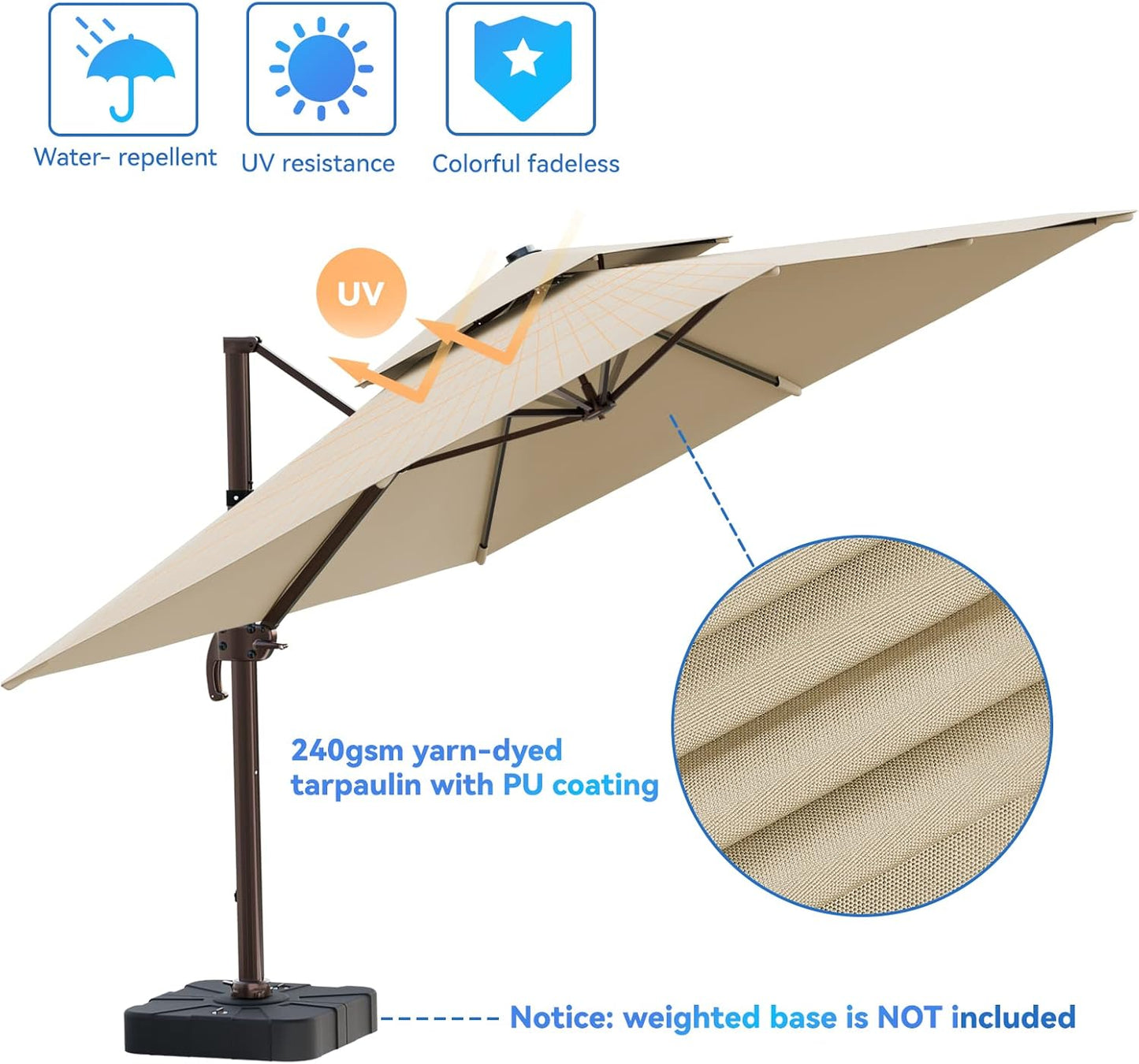 Beautiful Outdoor Patio Umbrella Quality10X13Ft Cantilever Outdoor Patio Umbrellas, Double Top Large Rectangle Umbrella, Heavy Duty 360° Rotation Offset Outdoor Sun Shade Umbrella for Garden Deck Pool Backyard Patio, Beige