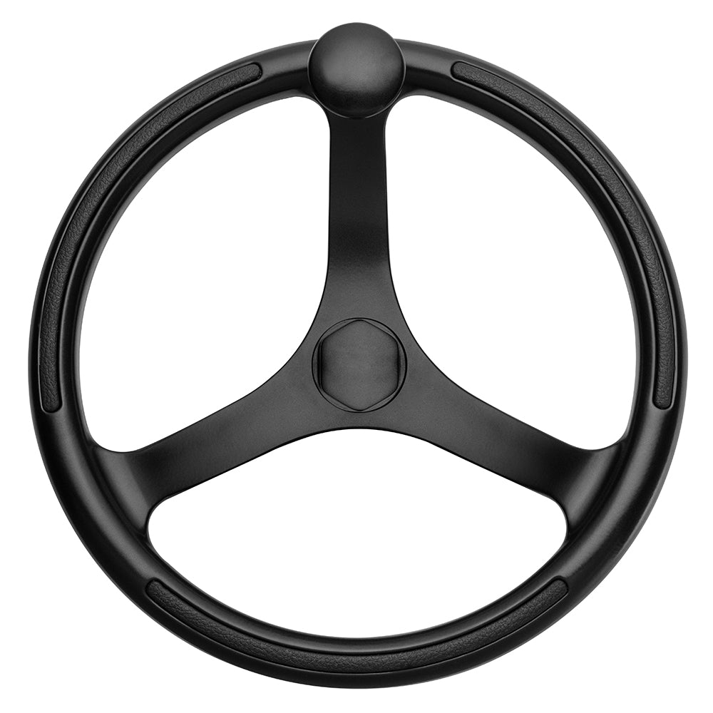 Schmitt Marine Primus Wheel 13.5" Black 3/4" Tapered Shaft w/Knob Finger Grips - Black Powder Coat [742132BFGK]