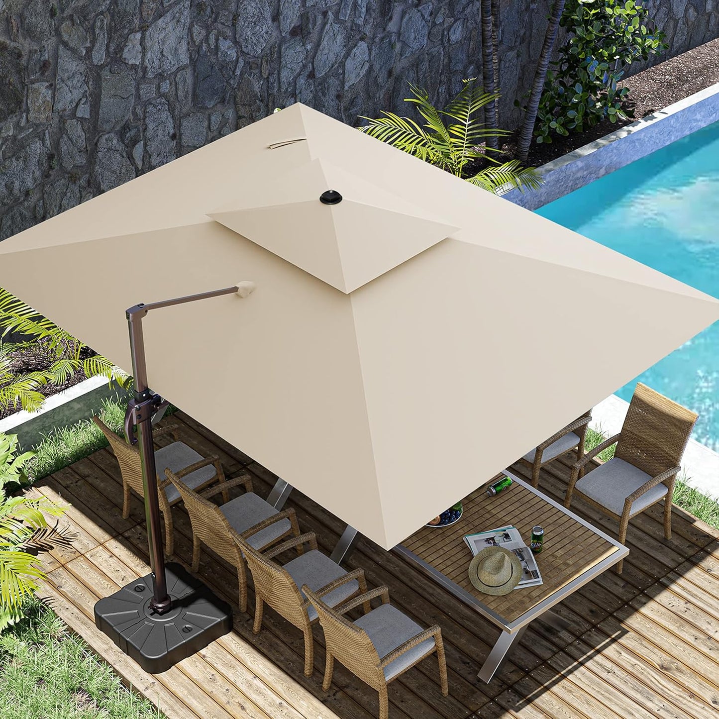 Beautiful Outdoor Patio Umbrella Quality10X13Ft Cantilever Outdoor Patio Umbrellas, Double Top Large Rectangle Umbrella, Heavy Duty 360° Rotation Offset Outdoor Sun Shade Umbrella for Garden Deck Pool Backyard Patio, Beige