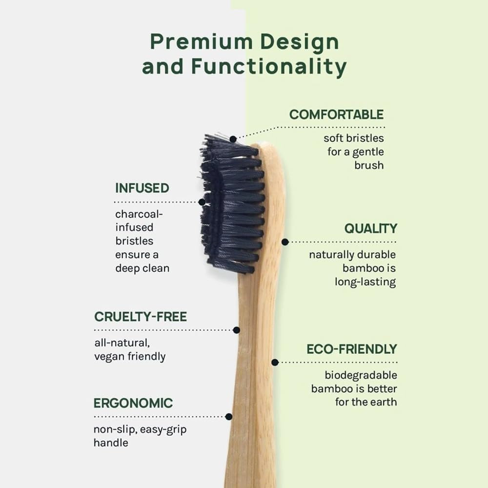 Bamboo Toothbrush Oral Care with Renewable Fibers & Soft Bristles, Gentle Bristles, Long-Lasting Durability - Perfect for Family Hygiene, Travel-Ready