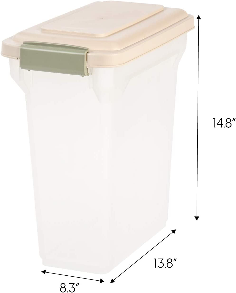 IRIS USA 12.5 Lbs / 15 Qt Weatherpro Airtight Pet Food Storage Container, for Dog Cat Bird and Other Pet Food Storage Bin, Pet Supplies, Keep Pests Out, Keep Fresh, Easy Access, BPA Free, Almond/Clear