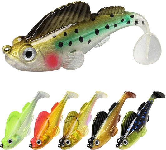 Pre-Rigged Jig Head Fishing Lures, Soft Jointed Swimbaits for Bass Fishing, Great Weedless Bass Lures, Tadpole Lure with Spinner, Walleye Shad Baits, Fishing Jigs for Freshwater and Saltwater