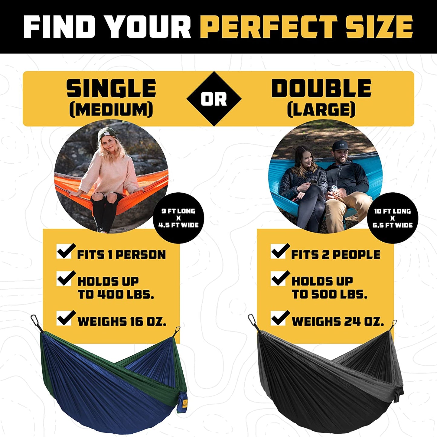 Camping Hammock - Portable Hammock Single or Double Hammock Camping Accessories for Outdoor, Indoor W/Tree Straps