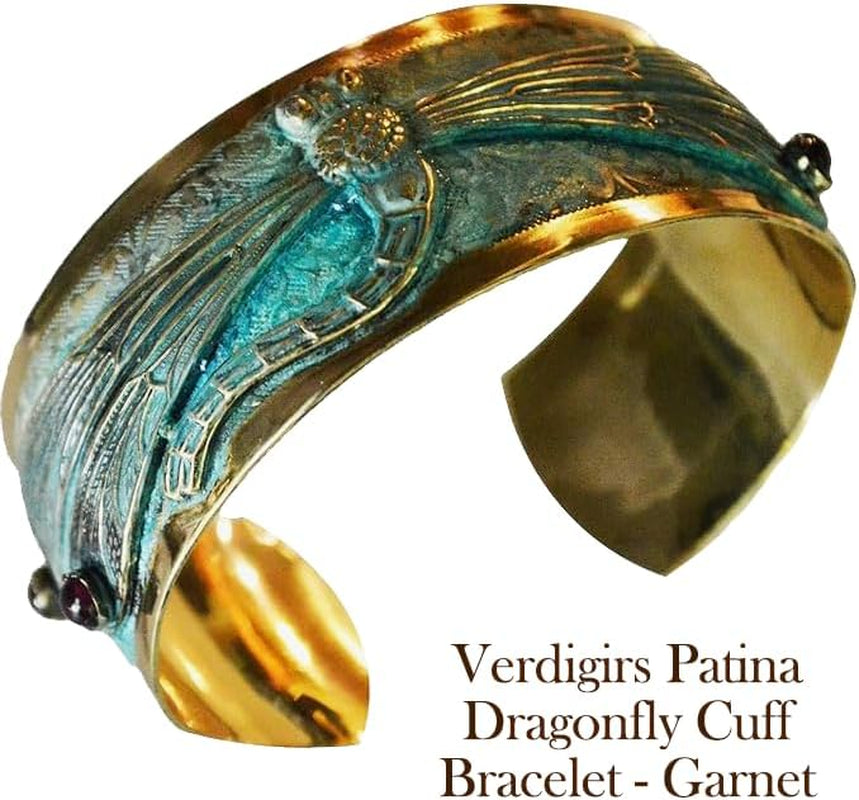 Dragonfly Cuff Bracelet - USA Made - Genuine Garnet