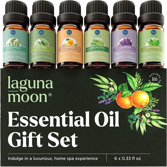 6-Pack W Gift Box | Essential Oils Set, 10Ml, Peppermint, Tea Tree, Lavender, Eucalyptus, Lemongrass, Orange