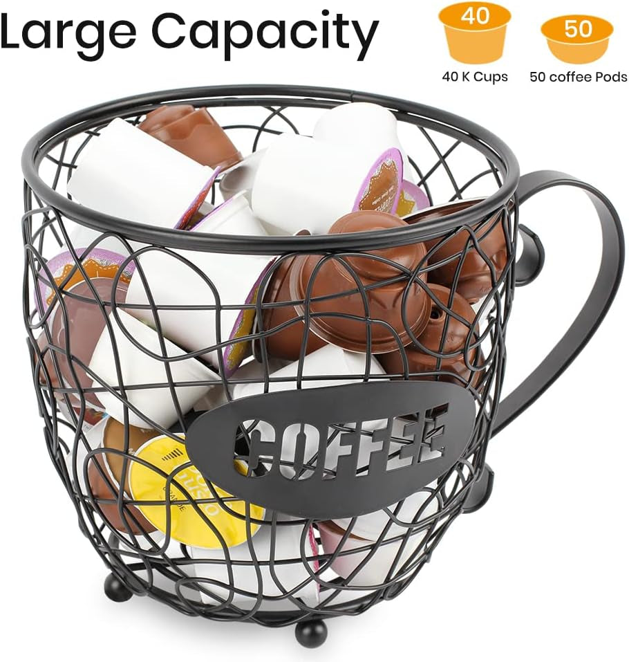 K Cup Holder Keurig Pod Holder - Large Capacity K Cup Holder for Counter, Holds 40 Coffee Pods Storage, K Cups Pod Holder for Coffee Bar Accessories, Black