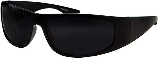 Mens Black Super Dark Sunglasses - Slim Wrap around Gangster Style