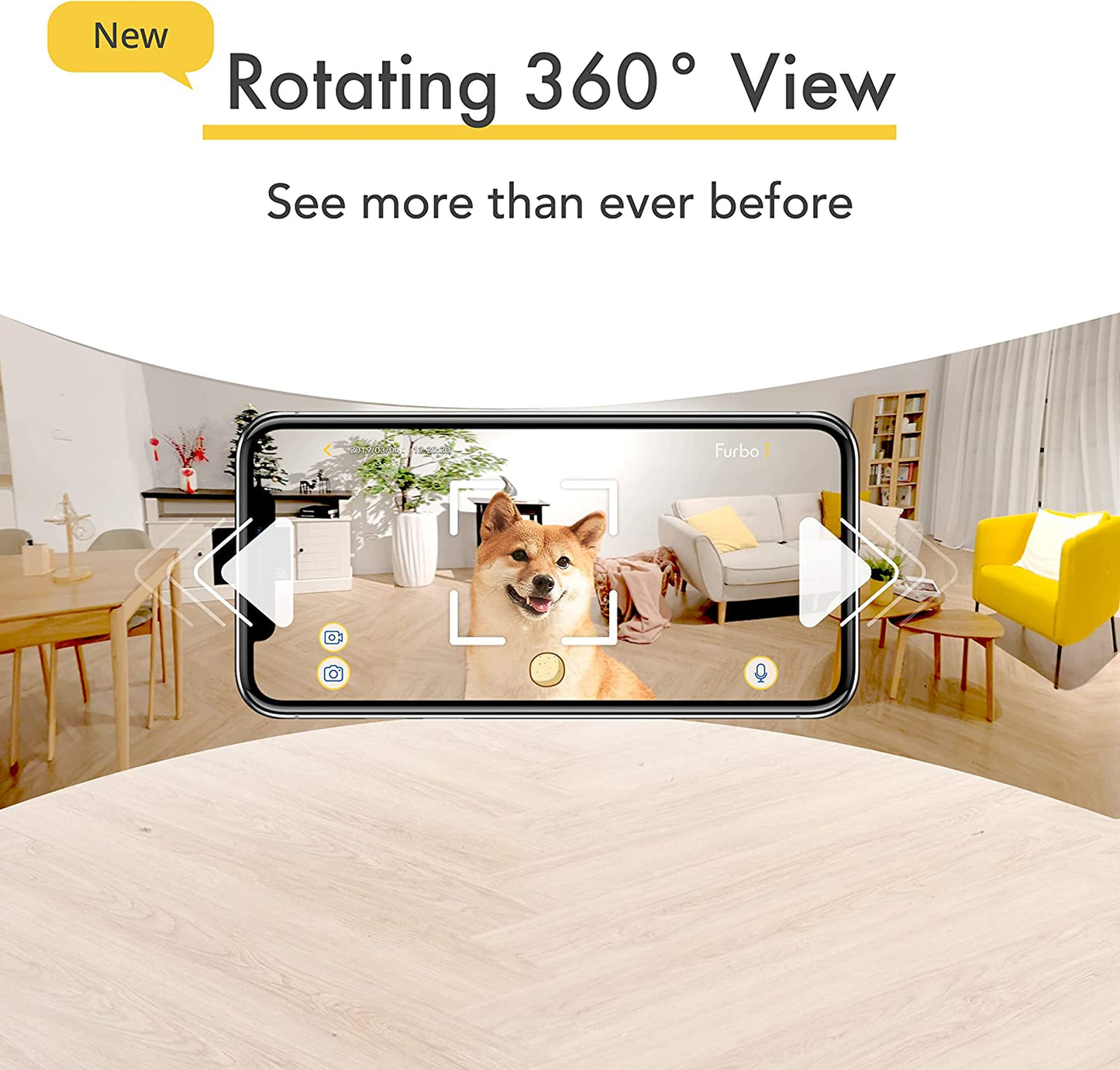 Furbo 360° Dog Camera: [New 2022] Rotating 360° View Wide-Angle Pet Camera with Treat Tossing, Color Night Vision, 1080P HD Pan, 2-Way Audio, Barking Alerts, Wifi, Designed for Dogs