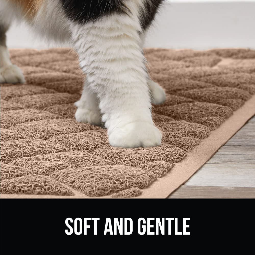 Gorilla Grip Thick Cat Litter Trapping Mat, 32X32, Less Waste, Traps Mess from Box for Cleaner Floors, Stays in Place for Cats, Soft on Kitty Paws, Easy Clean, Corner Size, Durable Backing, Beige