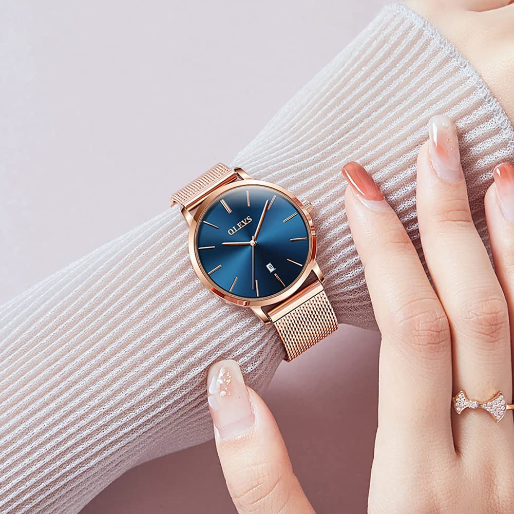 Women'S Casual Wrist Watch, 6.5Mm Ultra Thin Ladies Dress Watch, Small Analog Calendar Easy Read Watch for Women, Large Dial Mesh Bracelet Quartz Watch with Date