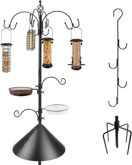 Bird Feeder Station Bird Feeding Station Kit Bird Feeder Pole Wild Bird Feeder Kit with Squirrel Baffle and Suet Cage Mesh Tray Fruit Hook Double W Hook for Attracting Wild Birds (15"L X 3"W X 6"H)