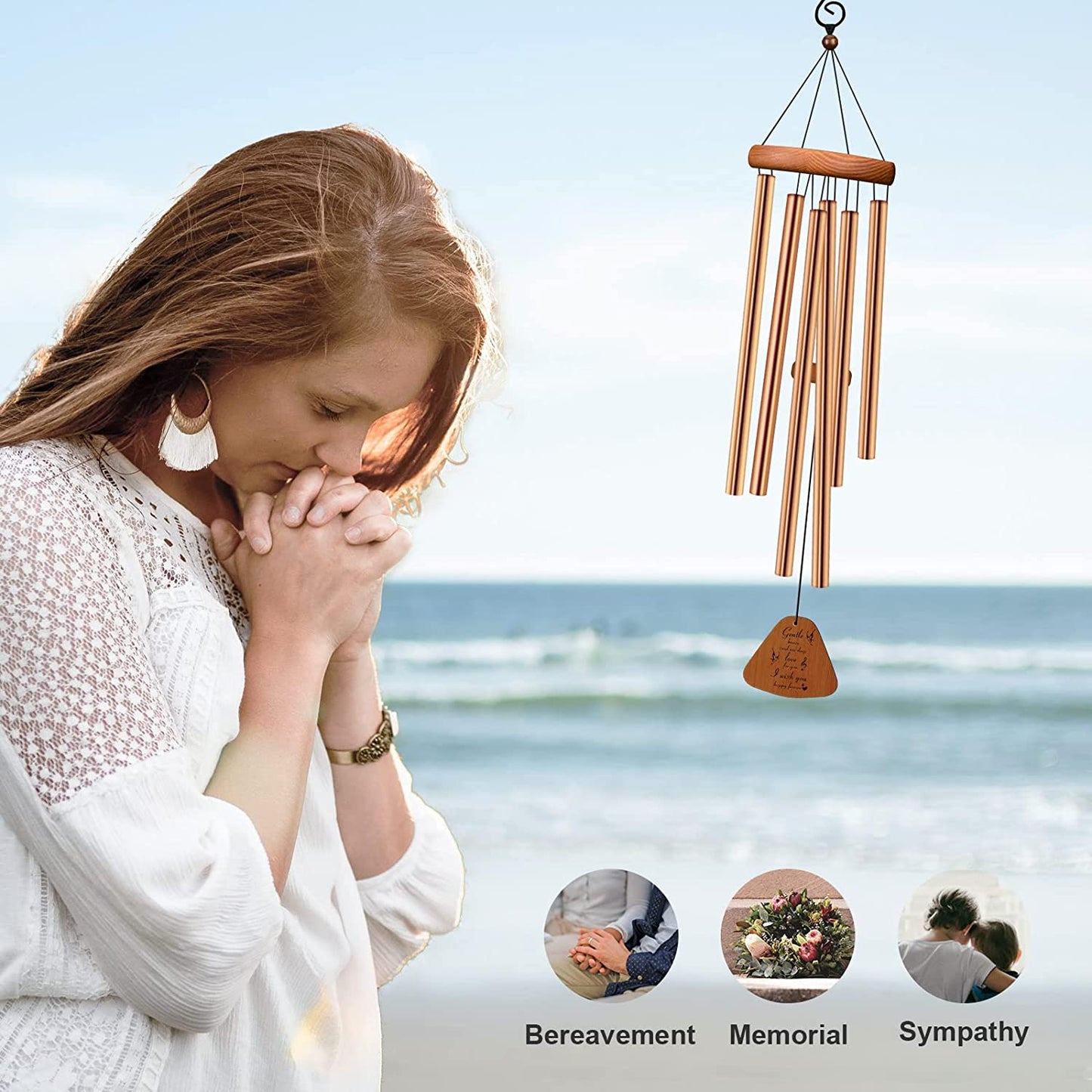 Wind Chimes for Outside,Sympathy Gift Memorial Wind Chimes for Loss of Loved One Prime,Special and Meaningful Bereavement Gifts for Loss of Mother Father Home Decor Outdoor Garden Golden