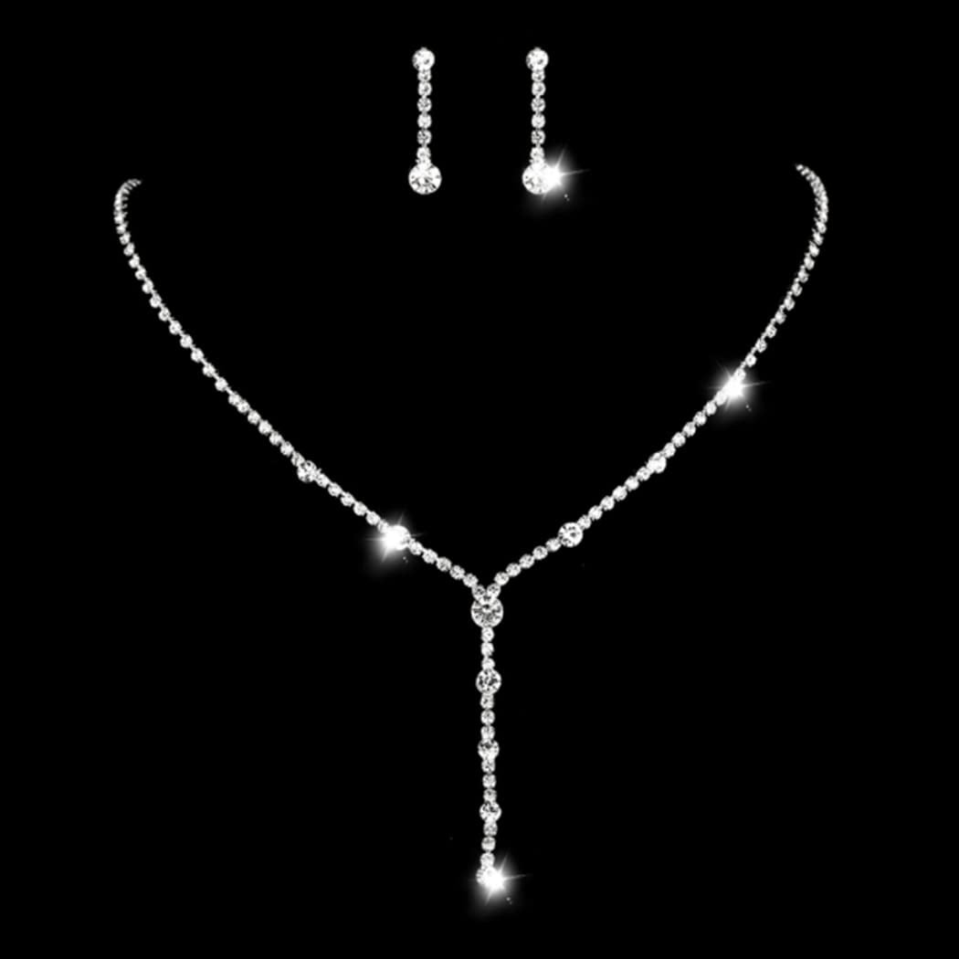 Rhinestone Bride Necklace Earrings Set Silver Crystal Bridal Wedding Jewelry Sets Prom Costume Jewelry Set Party Choker Necklace for Women and Girls