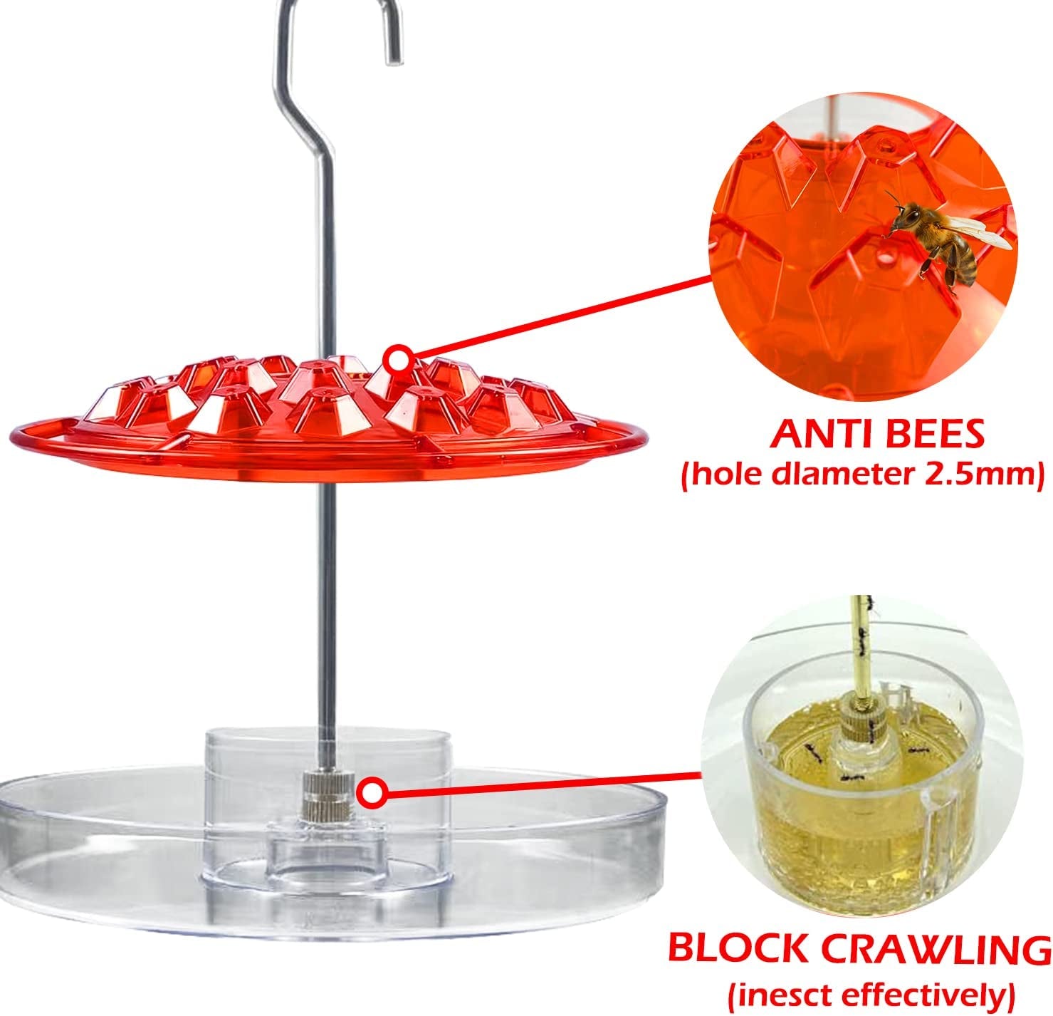 Humming Bird Feeders, Hummingbird Feeders for Outdoors, with 25 Feeding Ports(Φ=2.5Mm), for Outdoor Patio Garden, Red