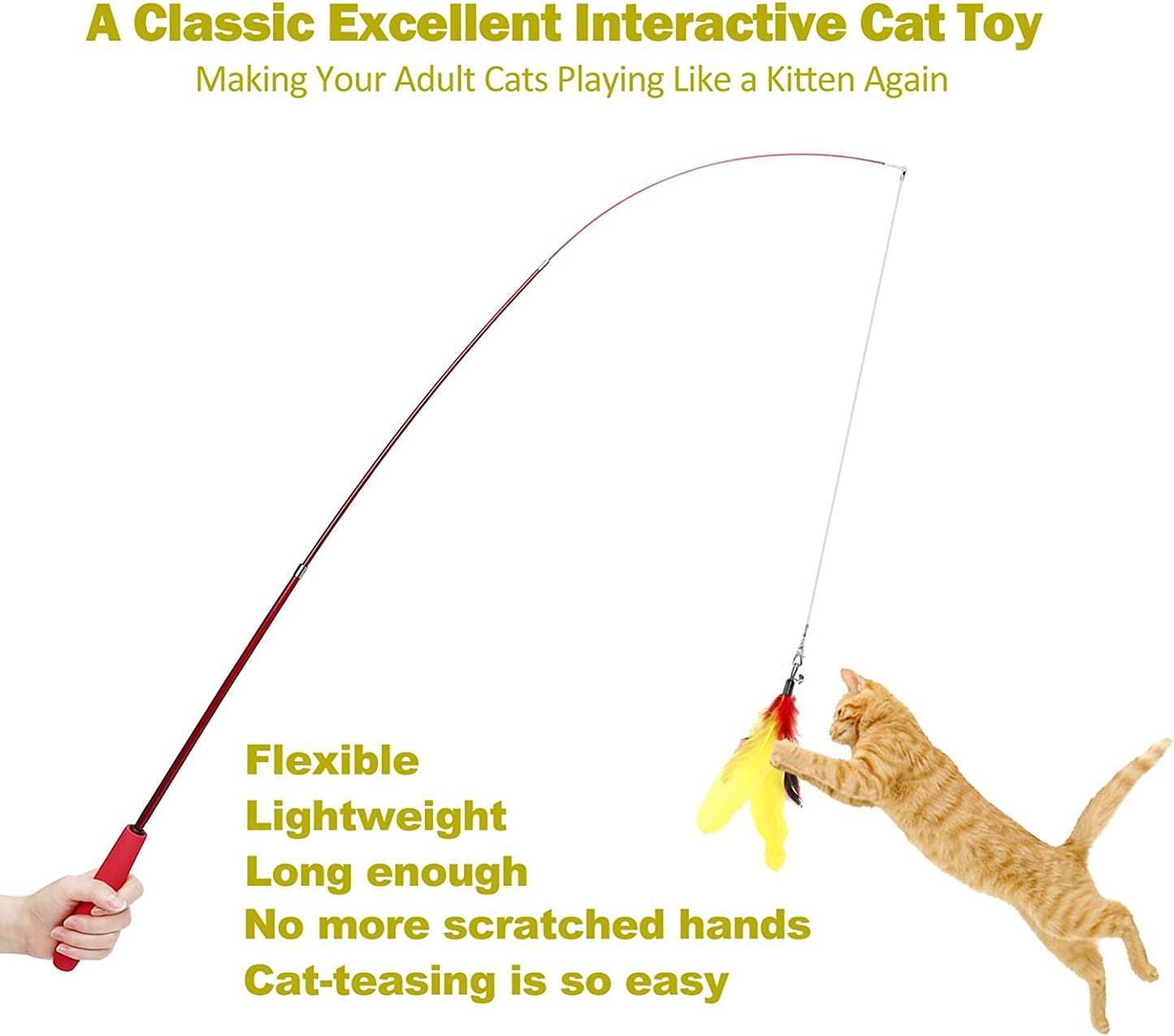 Cat Toys, 2PCS Retractable Cat Wand Toy and 9PCS Cat Feather Toys Cat Teaser Toy Refills, Interactive Cat Toy Wand Kitten Toys for Indoor Cats to Play Chase Exercise