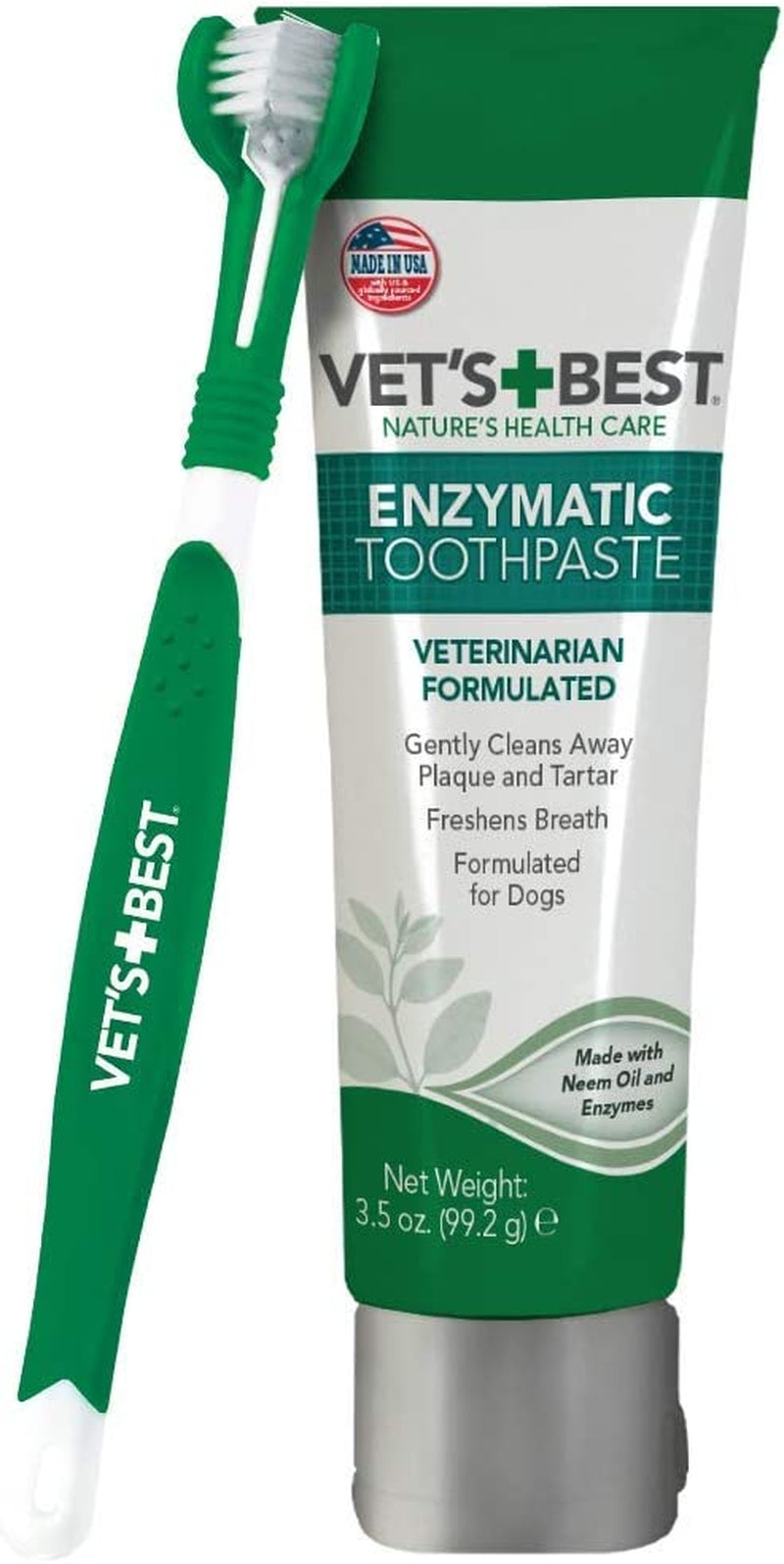 Vet’S Best Dog Toothbrush and Enzymatic Toothpaste Set | Teeth Cleaning and Fresh Breath Kit with Dental Care Guide | Vet Formulated