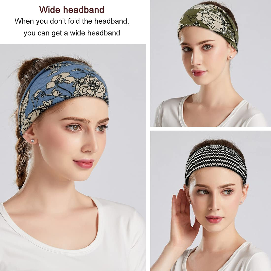 Boho Headbands for Women Fashion Wide Headband Yoga Workout Head Bands Hair Accessories Band 6 Pack