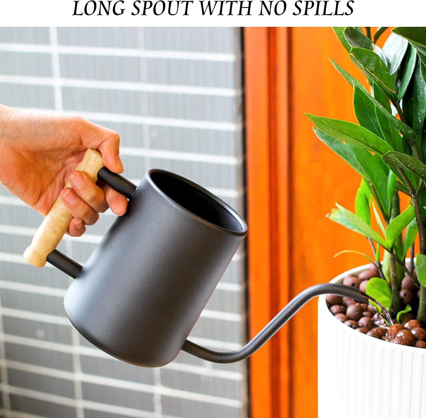 Watering Can for Indoor Plants,Indoor Watering Can for House Bonsai Plants,35Oz Steel Watering Can with Easy Pour Long Spout,Cute Houseplant Watering Can (Black)