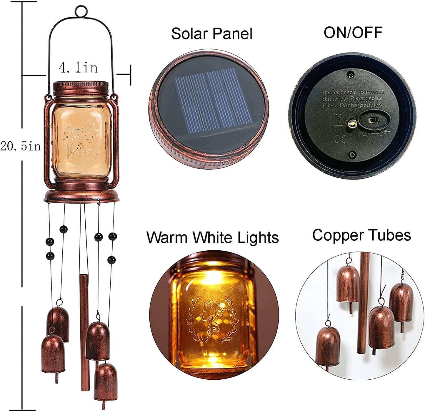 Solar Wind Chimes for Outside,Mason Jar Wind Chime Light,Waterproof Windchimes for Garden,Patio Decor,Memorial Wind Chimes,Birthday Gift for Mom,Wife,Grandma,Neighbors (1 Pack)