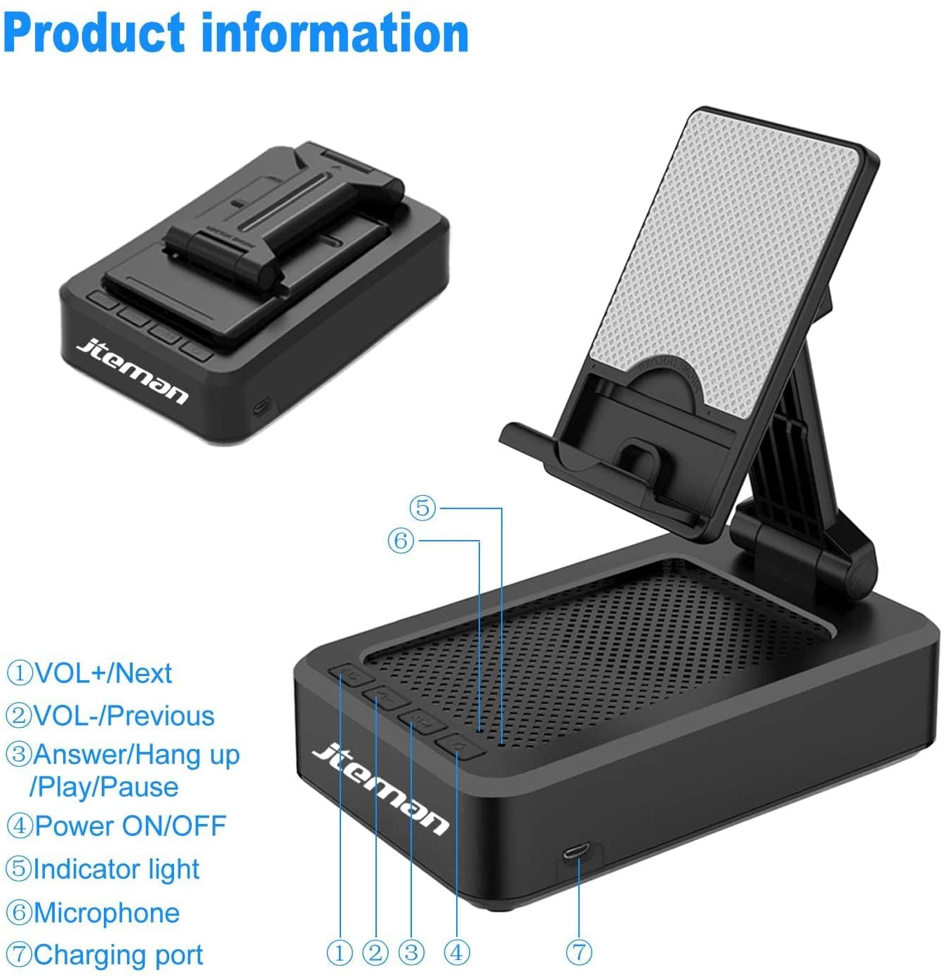 Cell Phone Stand with Wireless Bluetooth Speaker and Anti-Slip Base HD Surround Sound Perfect for Home and Outdoors with Bluetooth Speaker for Desk Compatible with Iphone/Ipad/Samsung Galaxy