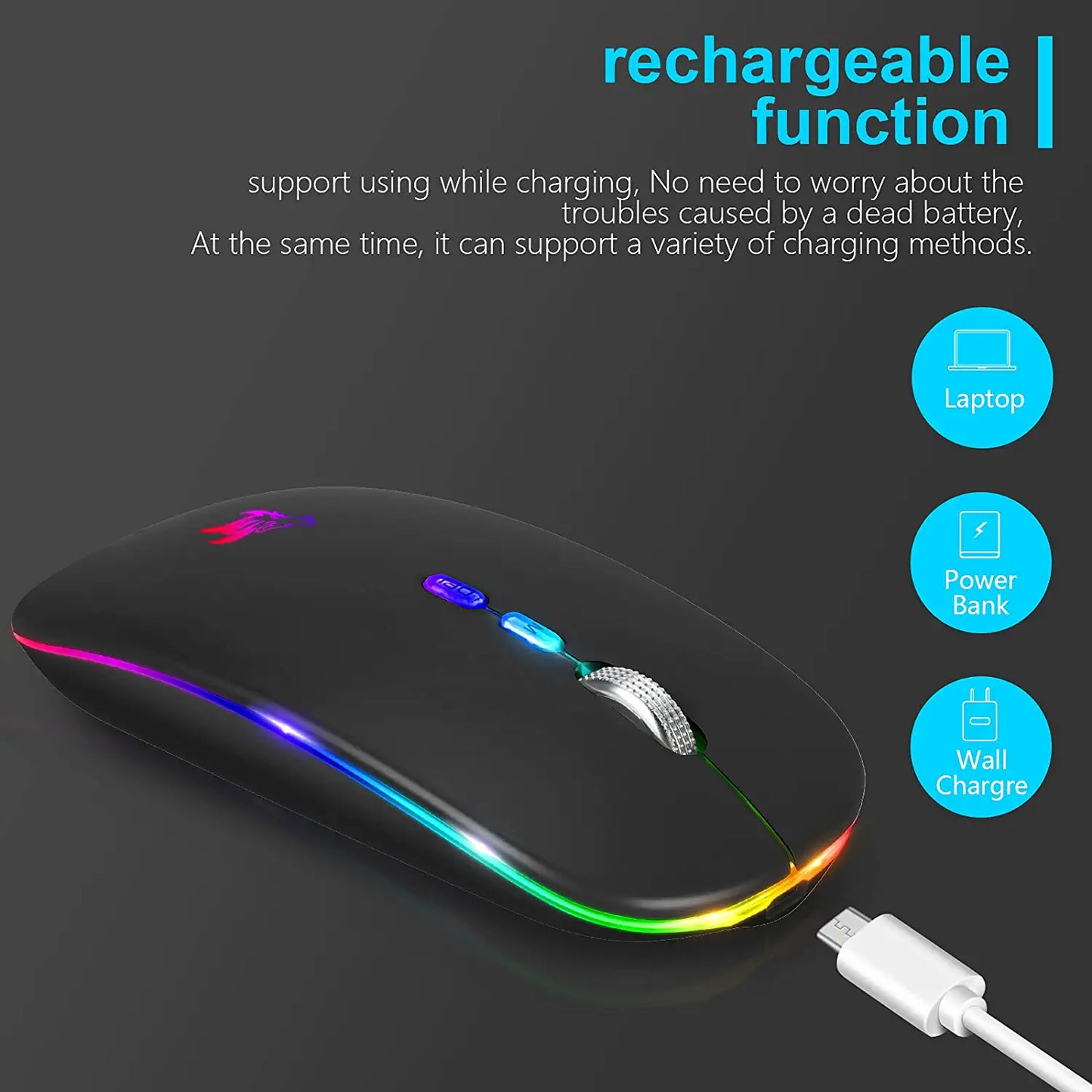 LED Wireless Mouse, Slim Rechargeable Silent Bluetooth Mouse, Portable –  Greater Happy