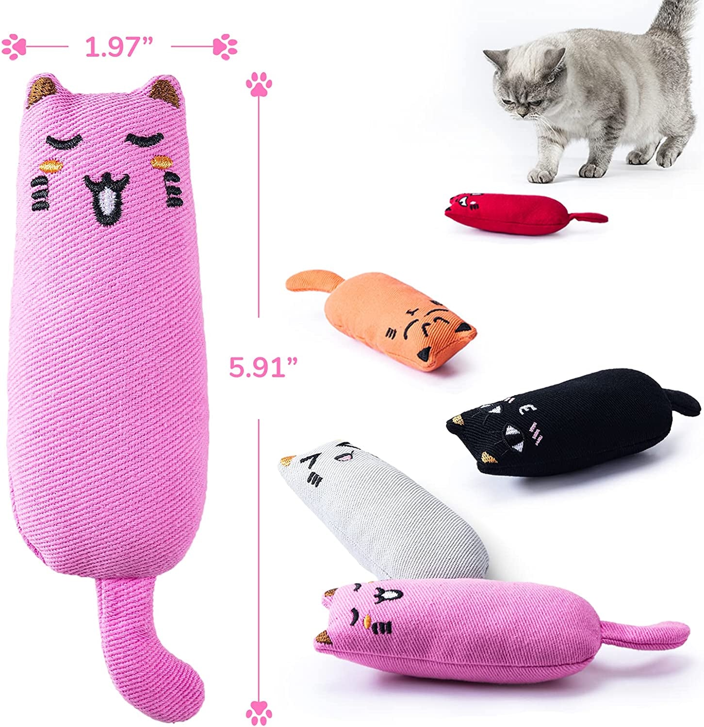 5Pcs Bite Resistant Catnip Toy for Cats,Catnip Filled Cartoon Mice Cat Teething Chew Toy