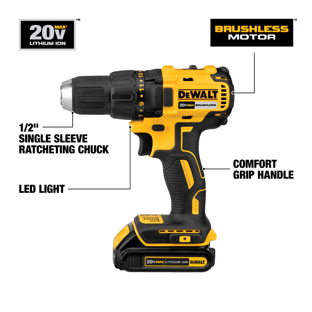 DEWALT 20-Volt Max 1/2-In Brushless Cordless Drill (2 Li-Ion Batteries Included and Charger Included)