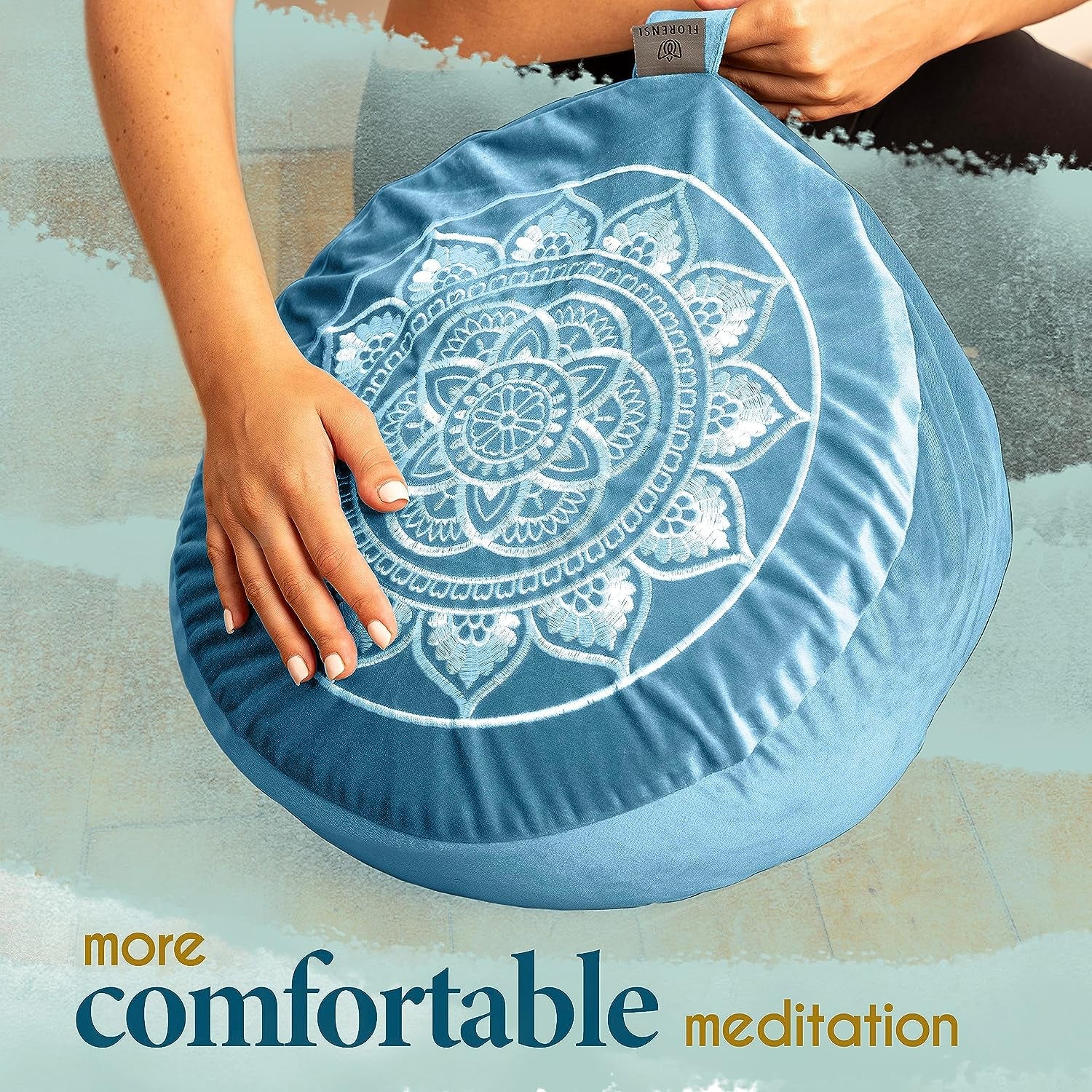 Meditation Cushion - Comfortable Floor Pillow - Traditional Tibetan Meditation Pillow with Beautiful Velvet Cover - Large Floor Cushion Seating for Adults - Premium Yoga Buckwheat Bolster