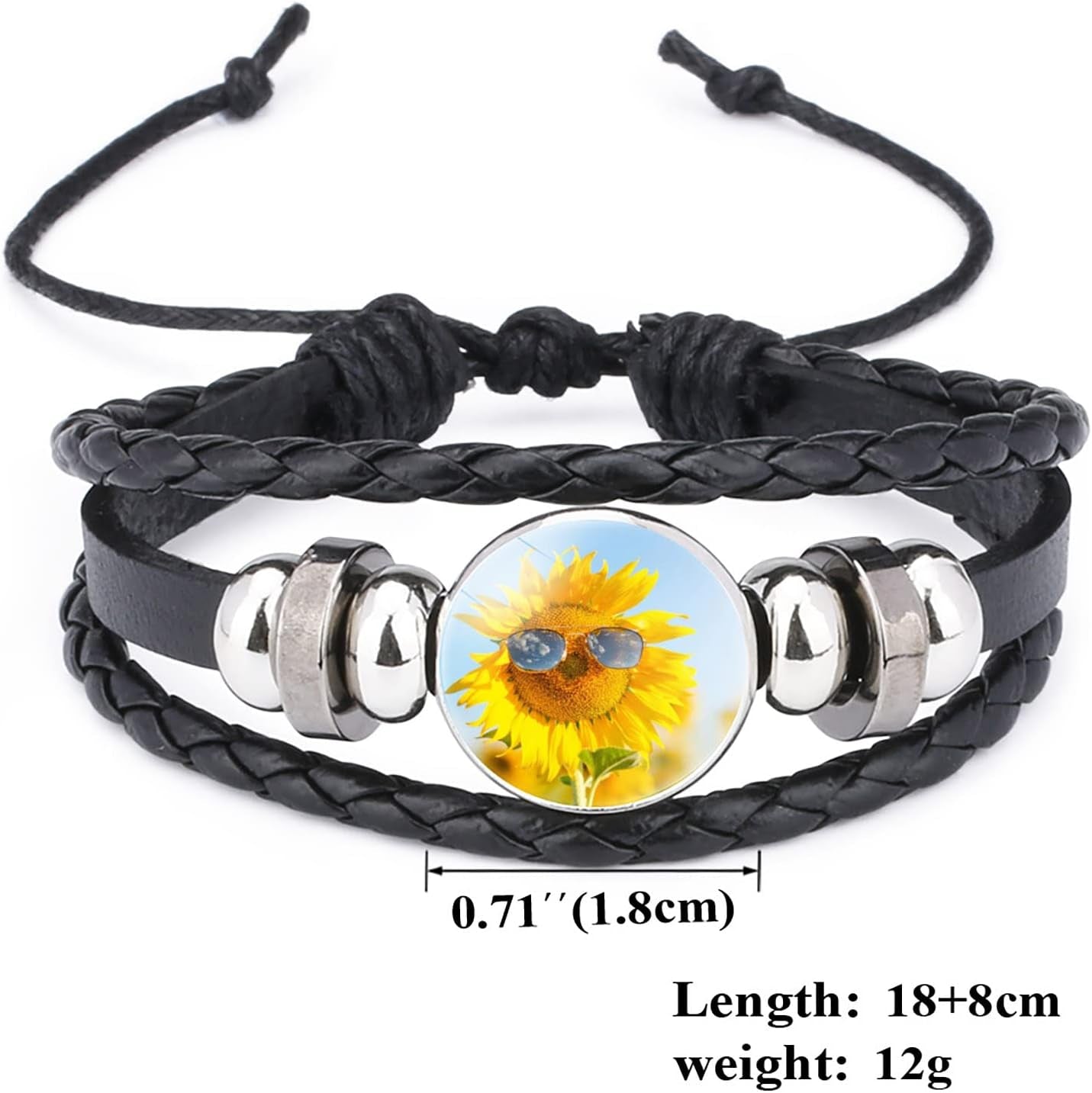 Adjustable Sunflower Braided Leather Bracelet - Cute Bangle Bracelets Jewelry for Women, the Best Gifts for Women