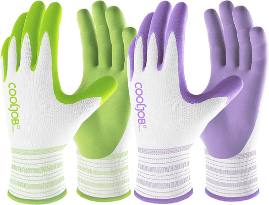 Gardening Gloves for Women and Ladies, 2 Pairs Breathable Rubber Coated Yard Garden Gloves, Outdoor Protective Work Gloves with Grip, Medium Size Fits Most, Lavender Purple & Apple Green