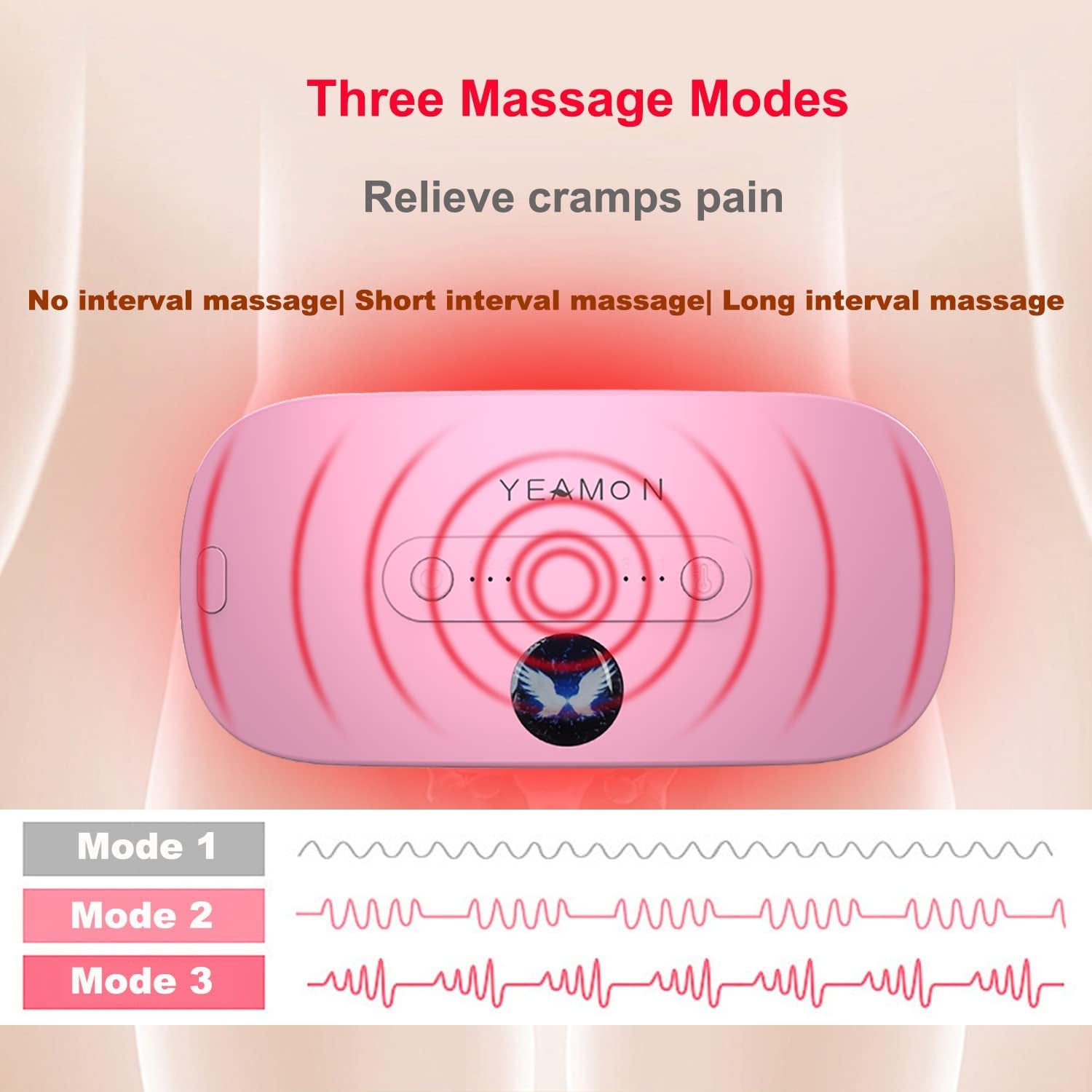 Portable Cordless Heating Pad, Electric Waist Belt Device, Fast Heating Pad with 3 Heat Levels and 3 Massage Modes, Back or Belly Heating Pad for Women and Girl