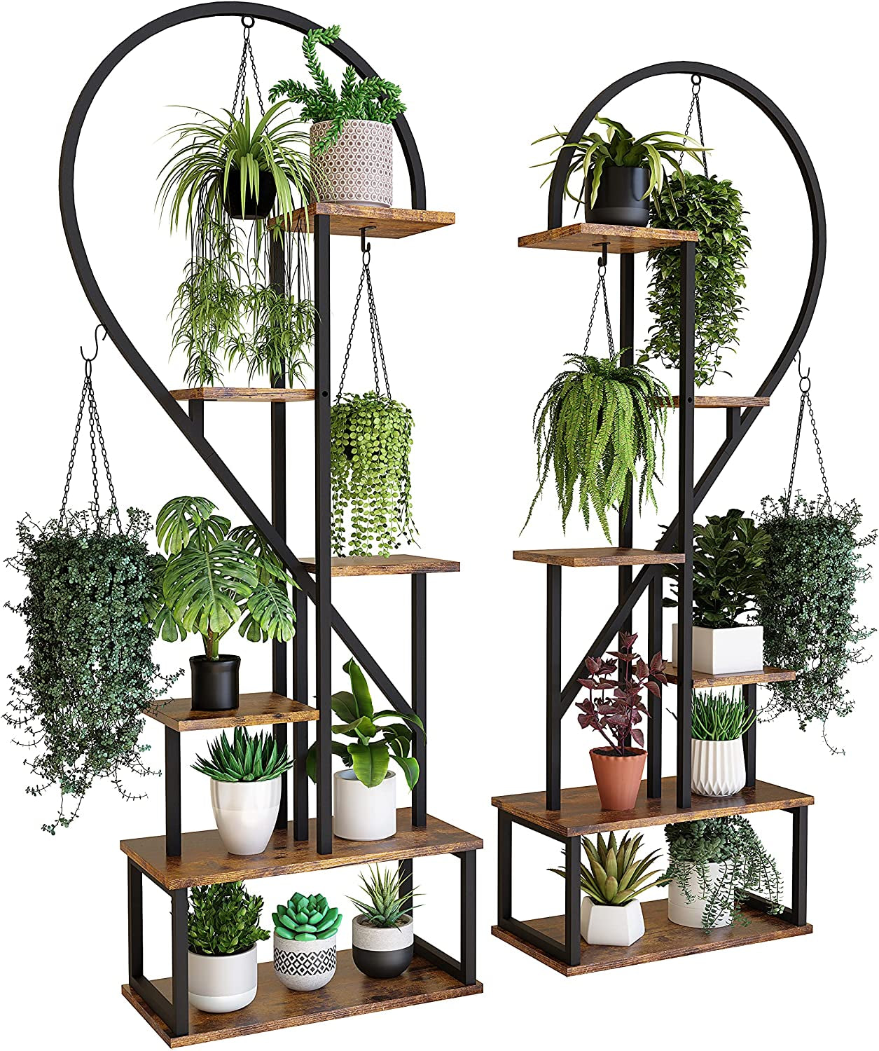 6 Tier Metal Plant Stand, Creative Half Heart Shape Ladder Plant Stands for Indoor Plants Multiple, Black Plant Shelf Rack for Home Patio Lawn Garden (2 Pack)