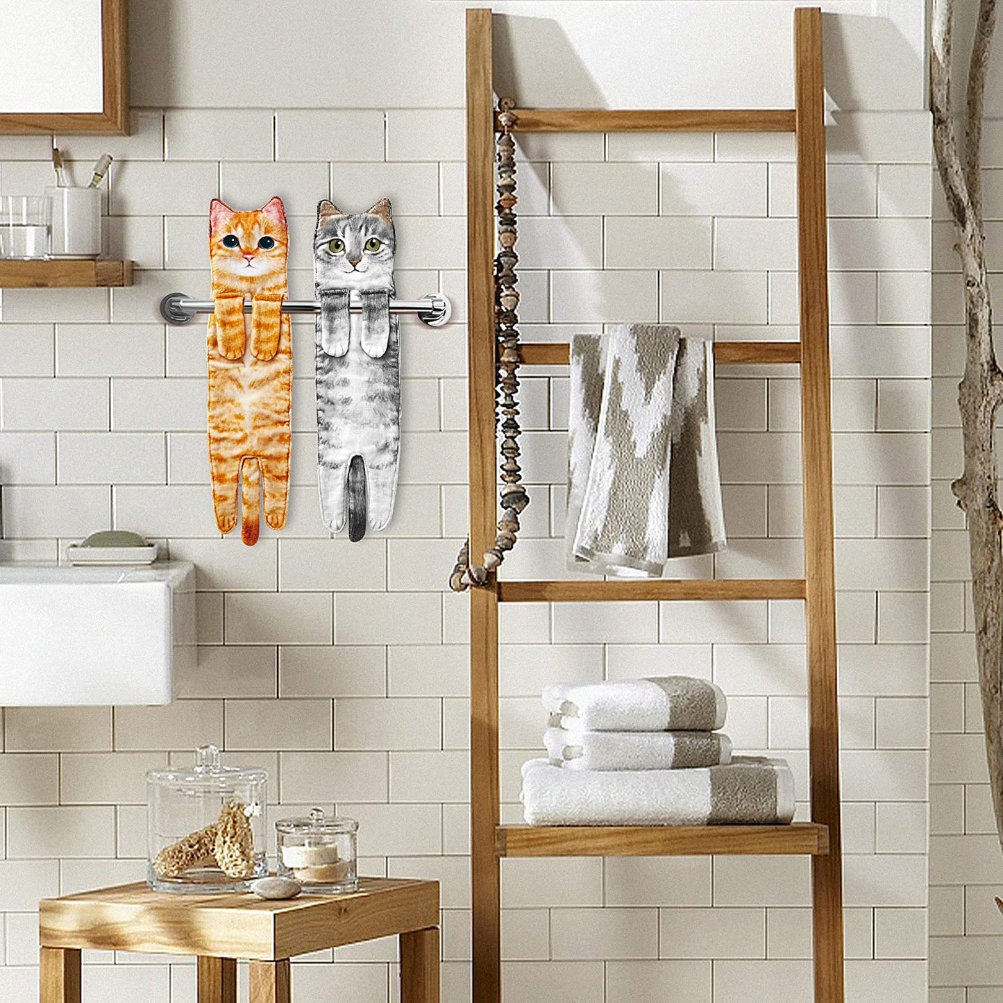 Cat Funny Hand Towels for Bathroom Kitchen - Cute Decorative Cat Decor Hanging Washcloths Face Towels Super Absorbent Soft- Housewarming Gift for Cat Lovers - Orange