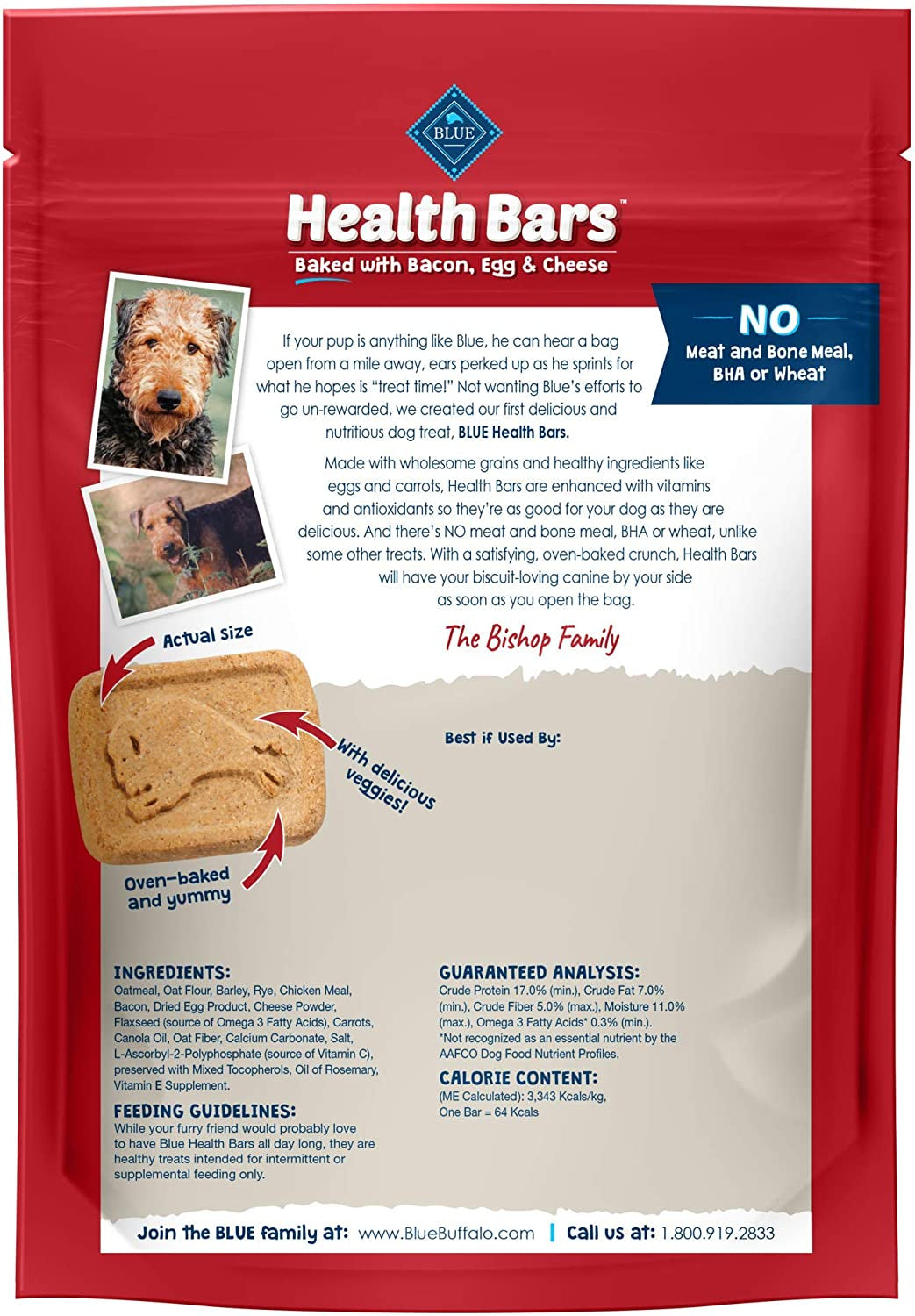 Health Bars Natural Crunchy Dog Treats Biscuits, Bacon, Egg & Cheese 16-Oz Bag