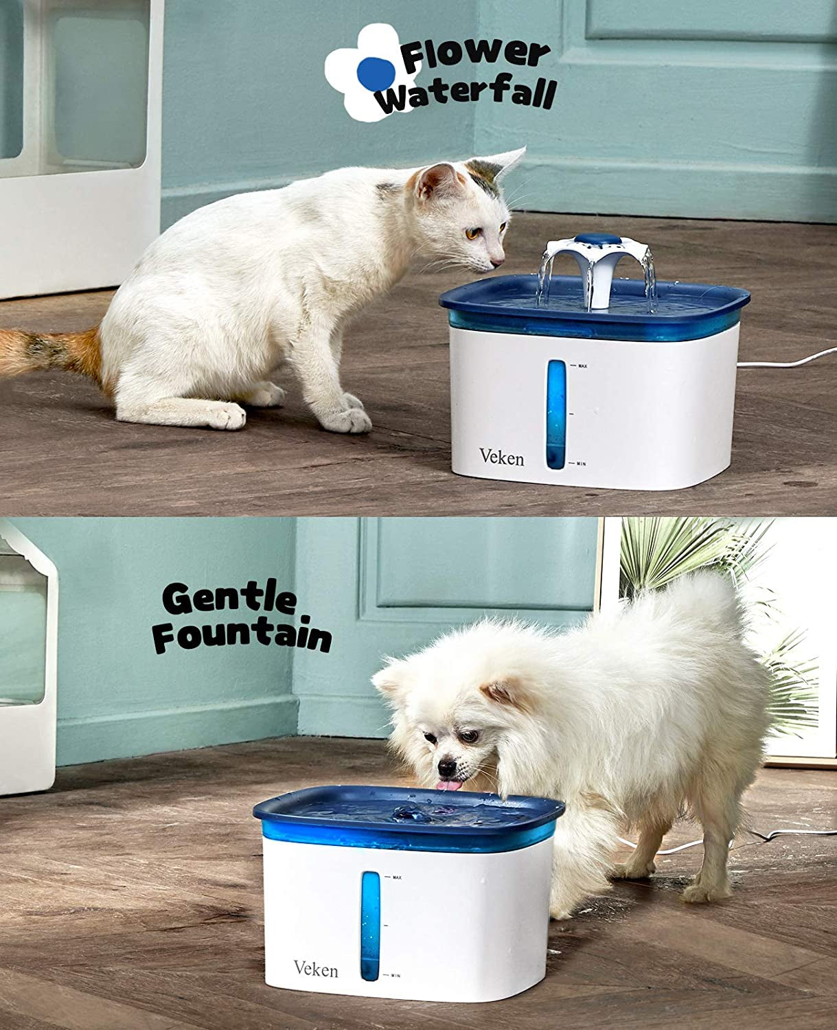 95Oz/2.8L Pet Fountain, Automatic Cat Water Fountain Dog Water Dispenser with Smart Pump for Cats, Dogs, Multiple Pets (Blue, Plastic)