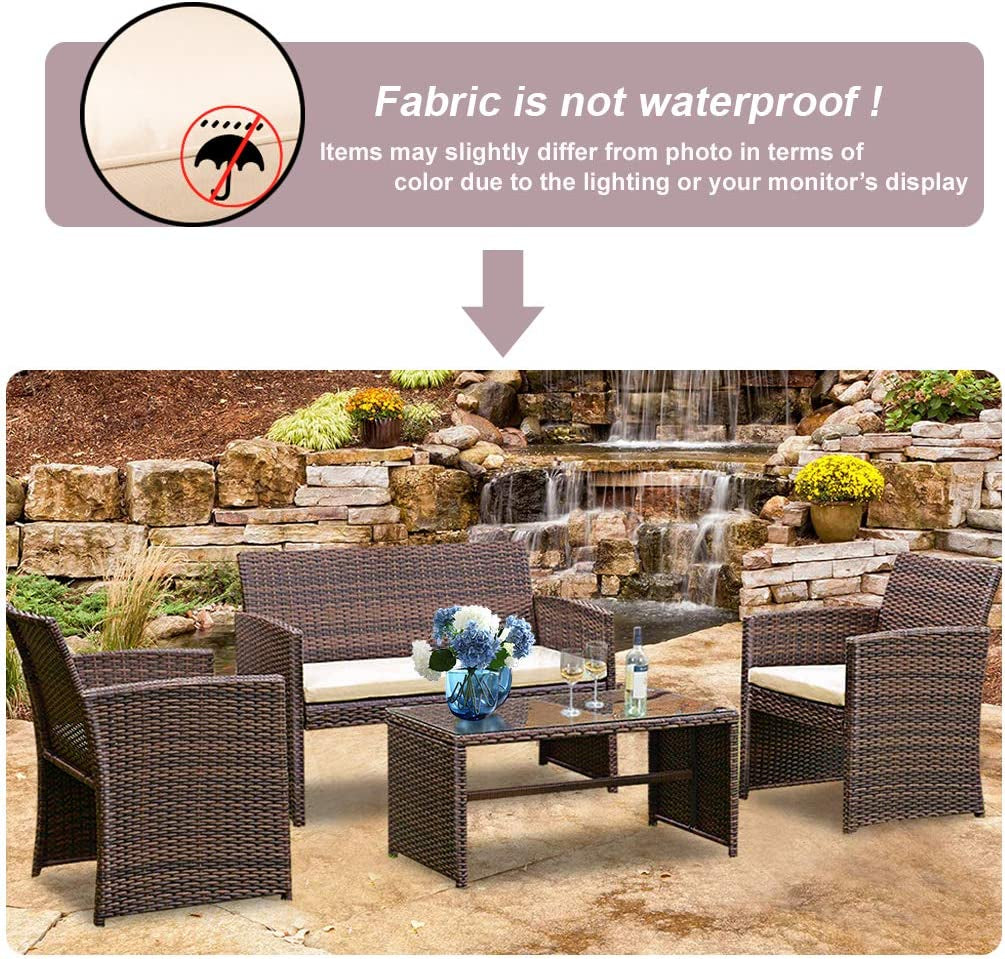 4 Pieces Outdoor Patio Furniture Sets Rattan Chair Patio Set Wicker Conversation Set Poolside Lawn Chairs Porch Poolside Balcony Outdoor Garden Furniture,Beige Cushion