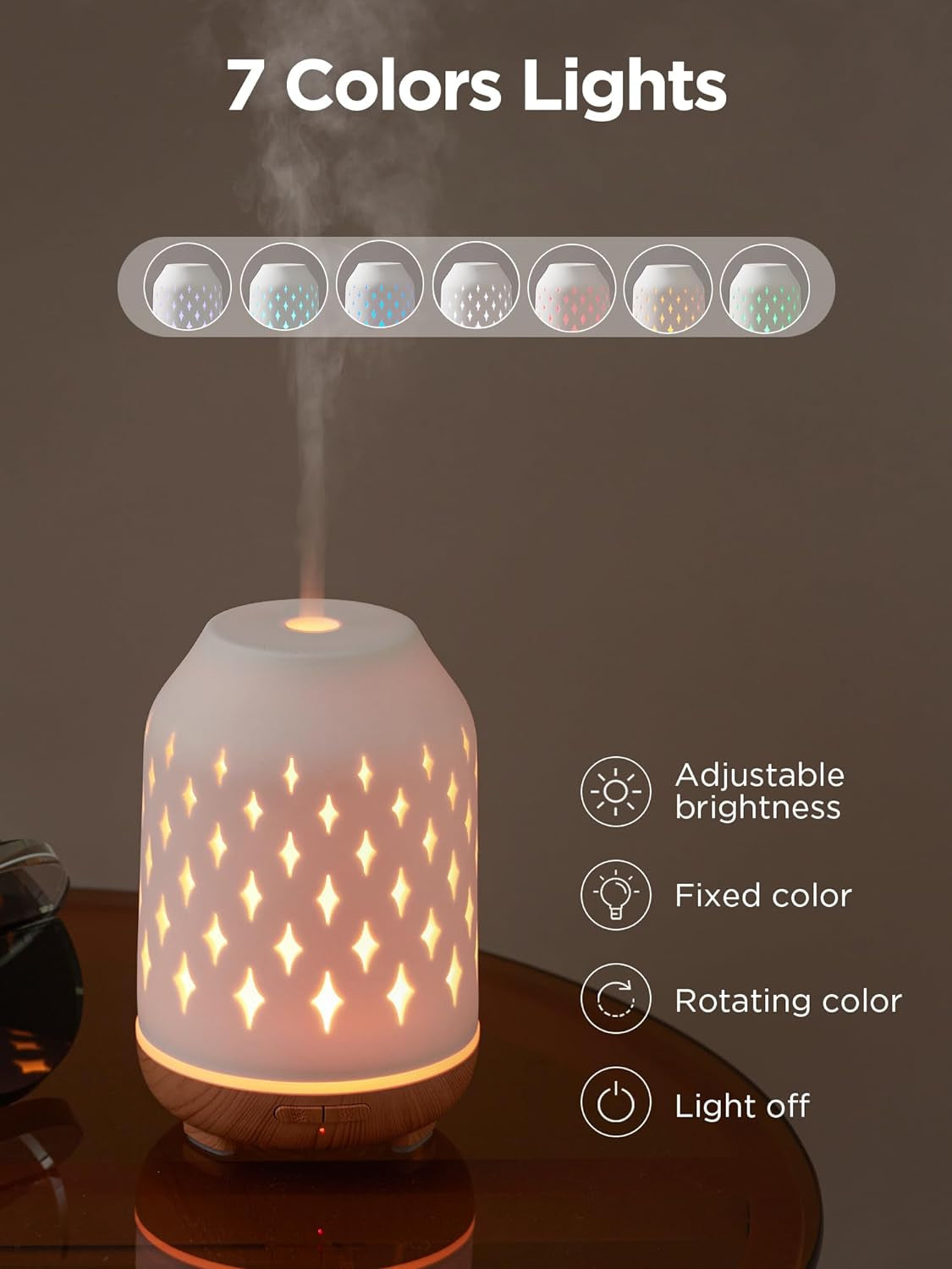 Aromatherapy Diffuser, 150Ml Ceramic Diffuser Ultrasonic Humidifier Cool Mist Essential Oil Diffusers for Home Air Diffuser with 2 Mist Modes Waterless Auto Off, White