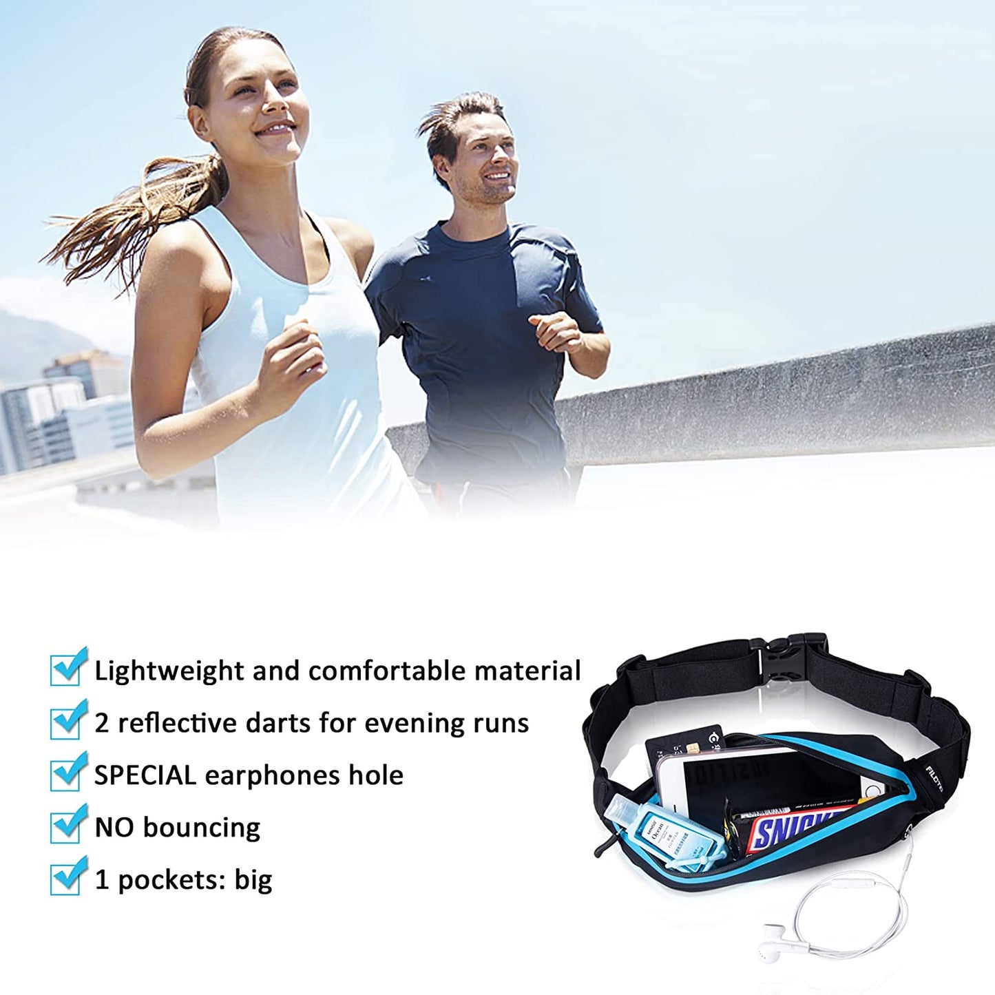 Running Belt Fanny Pack, Pack for Women & Men USA Patented Hands-Free Reflective Runner Pouch Fitness Workout Bag No-Bounce Adjustable Sport Travel Cell Phone