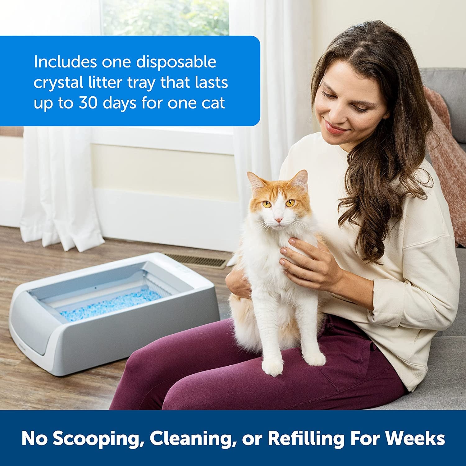 Petsafe Scoopfree Self-Cleaning Cat Litter Box - Never Scoop Litter Again - Hands-Free Cleanup with Disposable Crystal Tray - Less Tracking, Better Odor Control - Includes Hood & Disposable Tray
