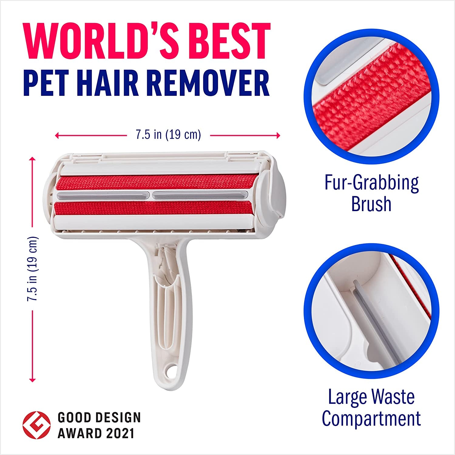 Pet Hair Remover - Reusable Cat and Dog Hair Remover for Furniture, Couch, Carpet, Car Seats or Bedding - Portable, Multi-Surface Lint Roller and Fur Removal Tool