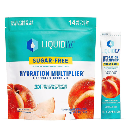 Sugar-Free Hydration Multiplier - White Peach – Powder Packets | Electrolyte Drink Mix | Easy Open Single-Serving Stick | Non-Gmo | 14 Sticks