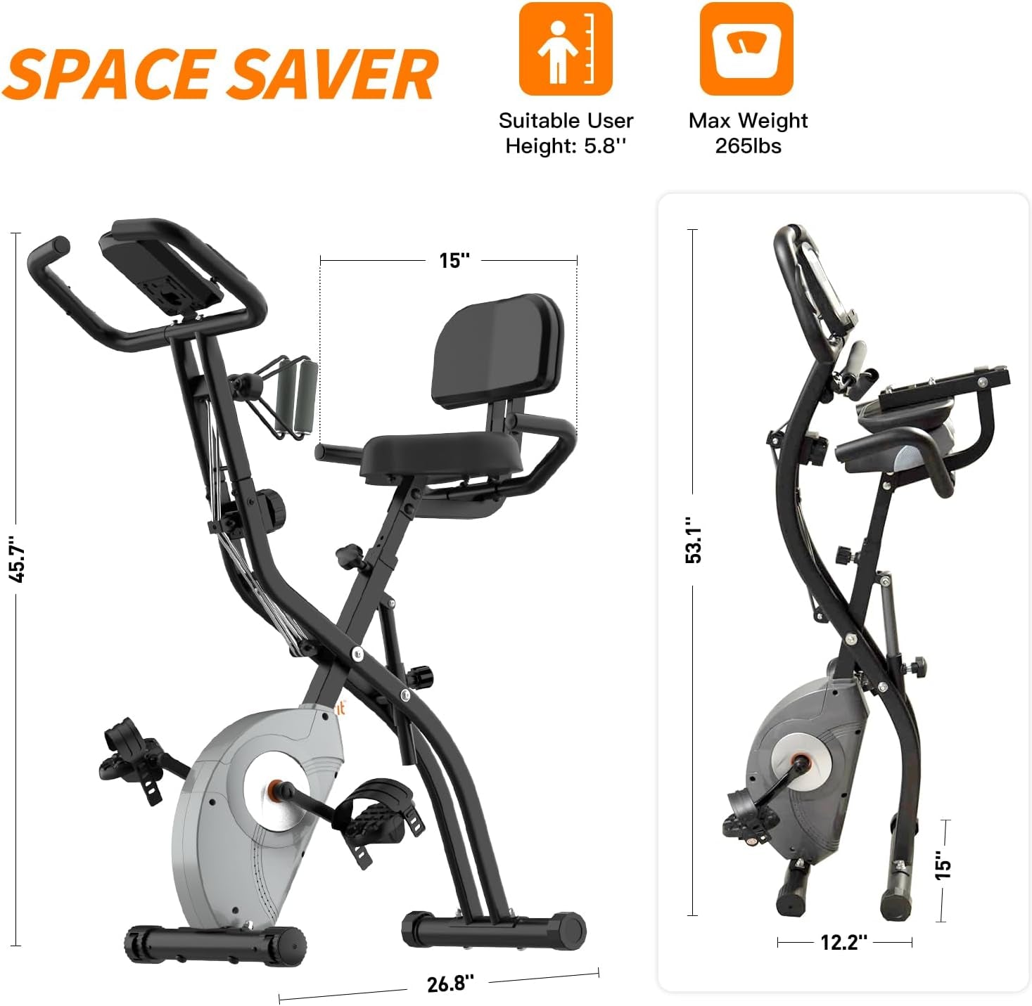 Folding Exercise Bike, Magnetic Foldable Stationary Bike, Indoor Cycling Exercise Bike for Home Workout