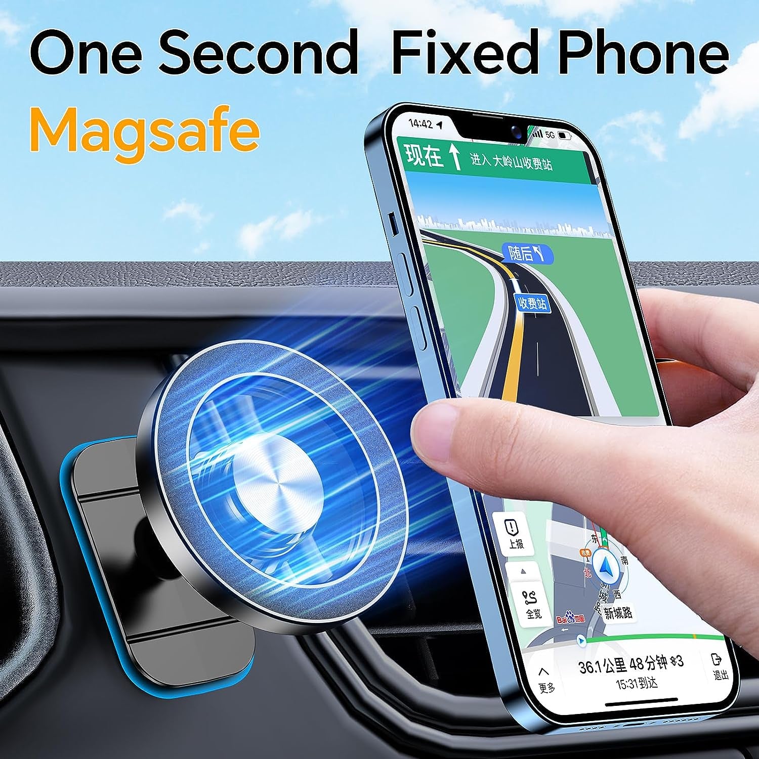 For Iphone Magsafe Car Mount【20 Super Magnets】Magnetic Phone Holder for Car Dashboard【360° Rotation】Hands Free Car Phone Holder Mount Dash Fit Iphone 15 14 13 12 Pro Max plus Magsafe Car Accessories