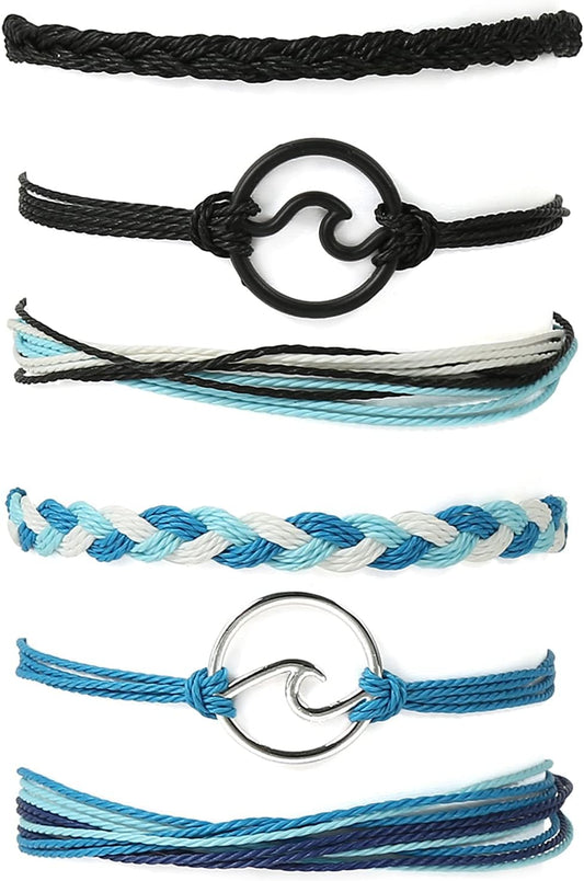 Surf String Wave Bracelets for Women Girls Boho Handmade Waterproof Adjustable Braided Beach Surfer Bracelets Set