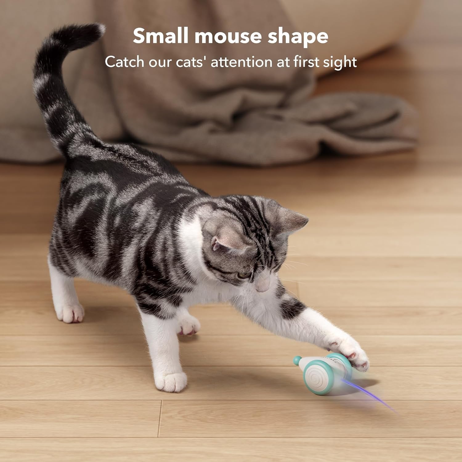 Interactive Cat Toy for Indoor Cats, [2024 Upgraded] Kitten Toys, Automatic Cat Toy with LED Lights, Cat Mouse Toys, USB Rechargeable Moving Cat Toy, Smart Sensing Electric Cat Toy