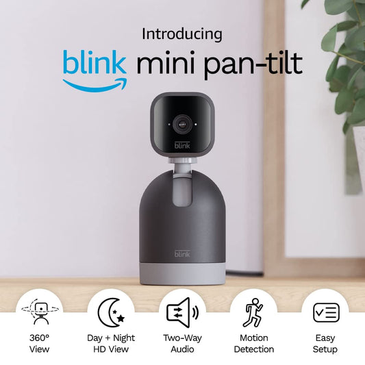 Mini Pan-Tilt Camera | Rotating Indoor Plug-In Smart Security Camera, Two-Way Audio, HD Video, Motion Detection, Works with Alexa (Black)