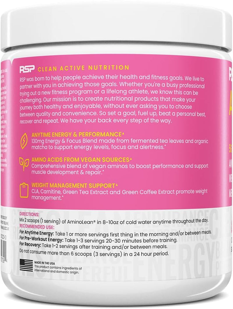 Aminolean Pre Workout Powder, Amino Energy & Weight Management with Vegan BCAA Amino Acids, Natural Caffeine, Preworkout Boost for Men & Women, 30 Serv, Pink Lemonade…