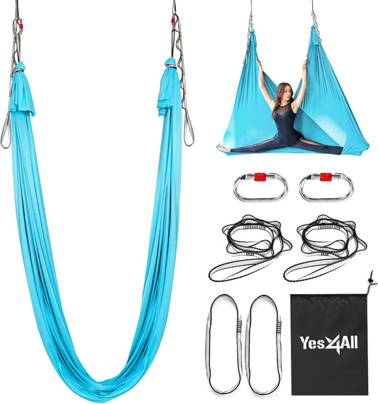 Aerial Yoga Hammock 5.5 Yards, 198 Inches Height Aerial Silks, Yoga Trapeze Increasing Strength, Flexibility and Balance