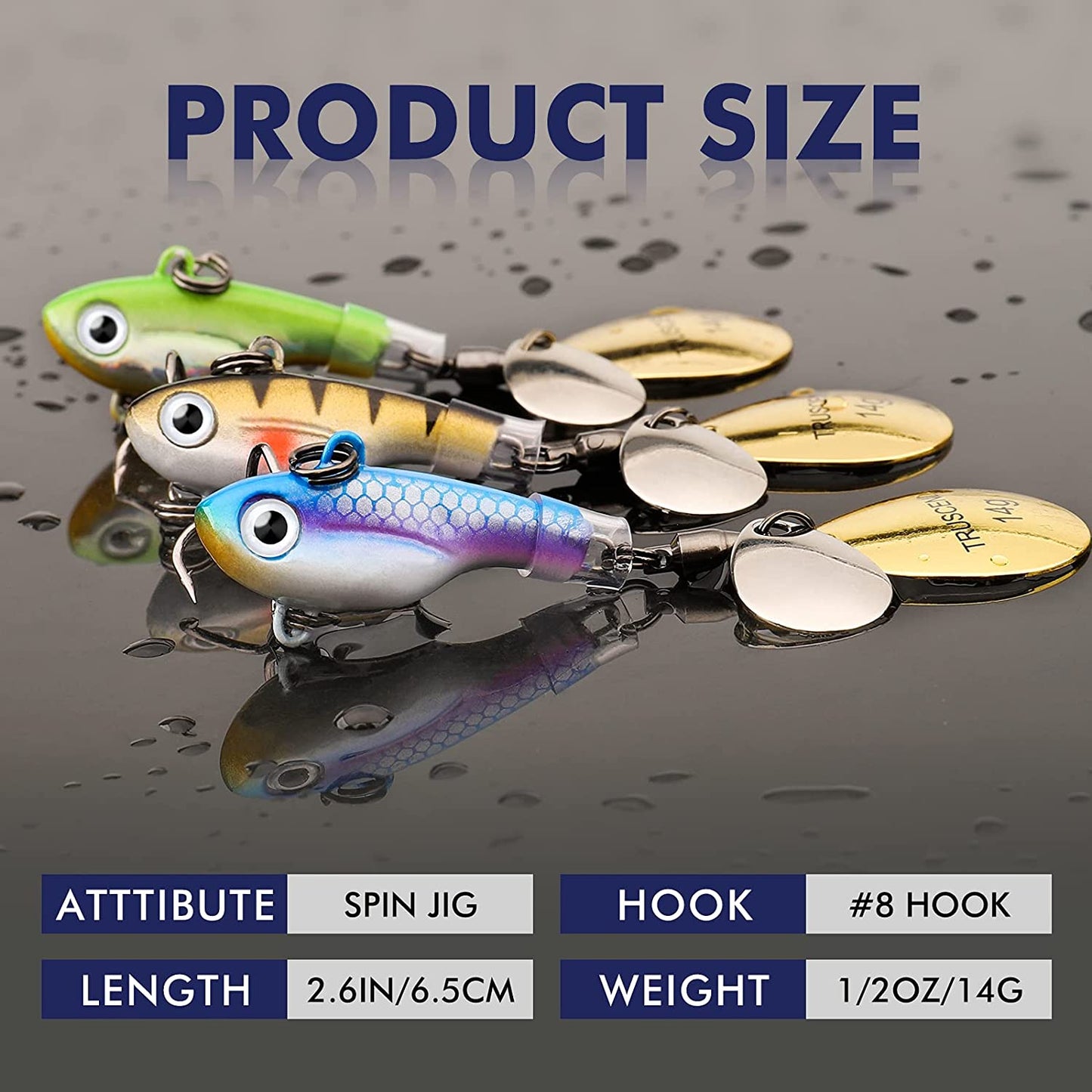 Fishing Spinner Baits with Triple Strengthened Hook, Copper Blade, High Grade Biological Rooster Tail, Long Casting Fishing Lures for Bass Trout Crappie, Fishing Jigs for Freshwater Saltwater