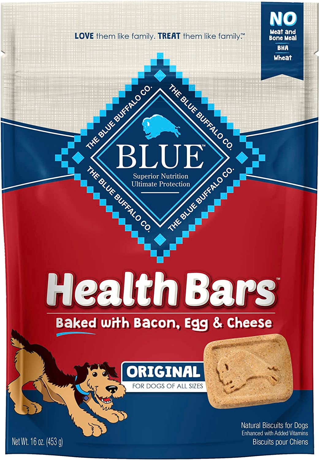 Health Bars Natural Crunchy Dog Treats Biscuits, Bacon, Egg & Cheese 16-Oz Bag